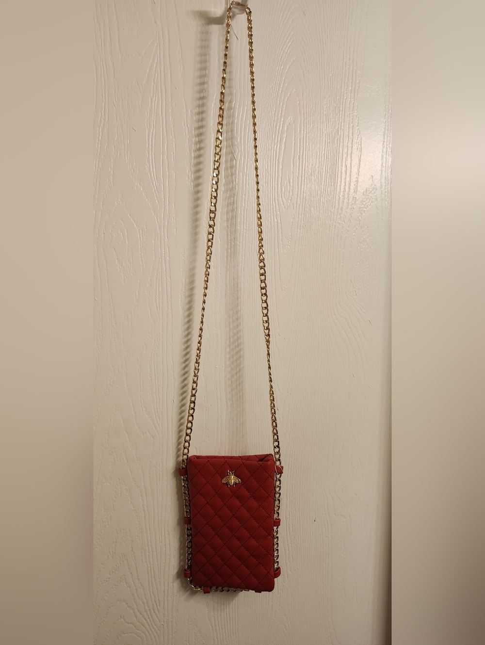 Y2K Quilted Red Crossbody Bag with Bee Accent